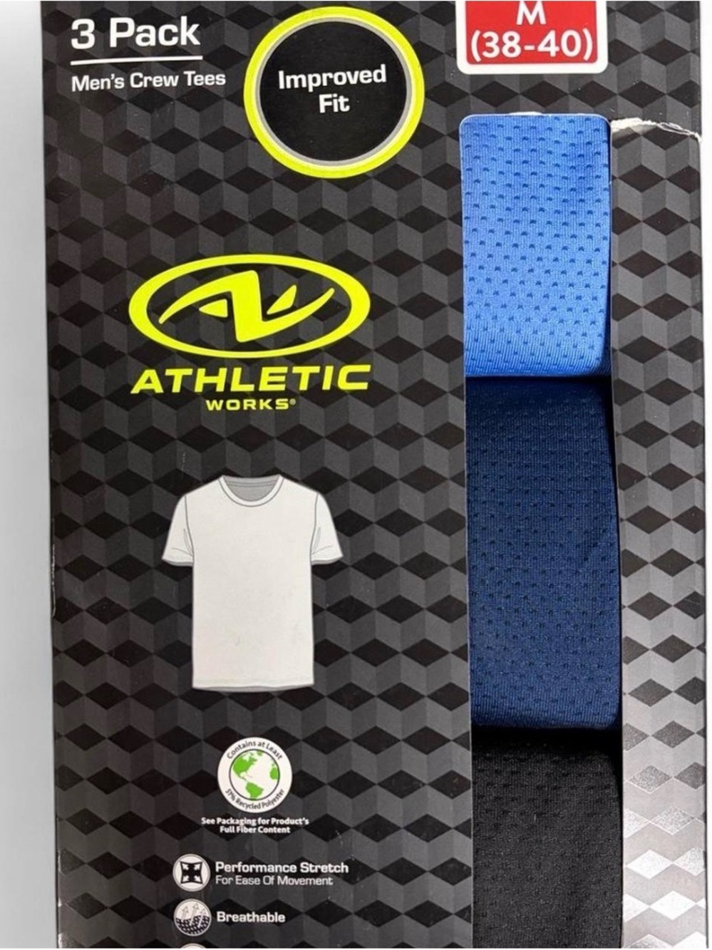 Athletic Works 3-Pack Crew Undershirts — Light Blue, Navy & Black